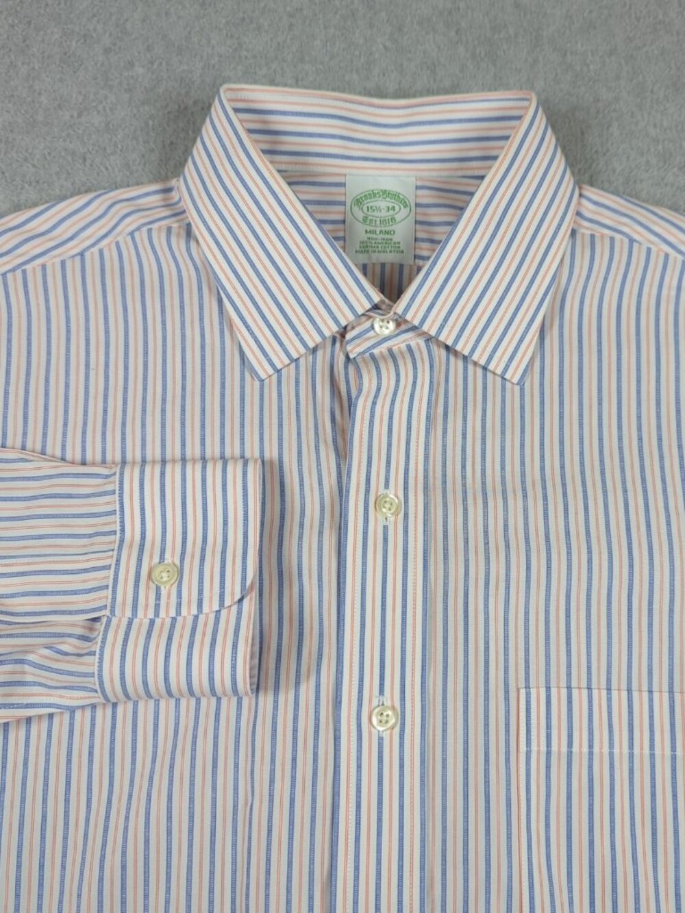 Brooks Brothers Milano Dress Shirt Men's 15.5-34 Striped Long Sleeve Non-Iron